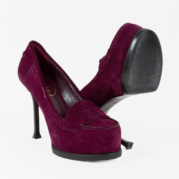 Saint Laurent Purple Suede Tribtoo Loafer Stiletto Platform Pumps - Picture 4 of 10